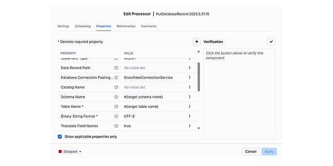 Processor PutDatabaseRecord